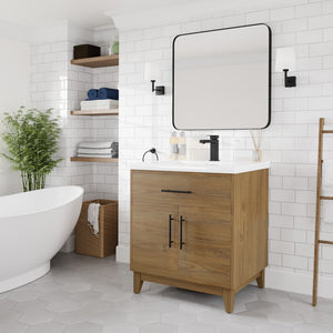 Graham 30 in. Oak Single Sink Bath Vanity with Porcelain Top and Integrated Sink