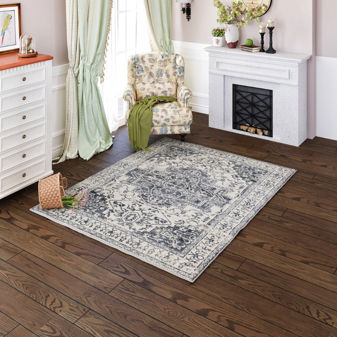 Eviva Venus 3' x 5' Geometric Blue/Cream Rug