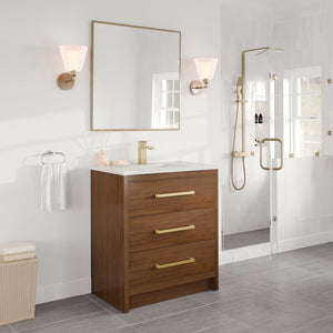 Curio 30 in. Walnut Single Sink Bath Vanity with Carrara Quartz Top and Undermount Porcelain Sink