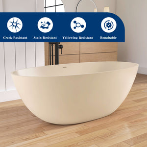 New England Home Goods Tulum 65" Freestanding Tub in Milk Coffee - Stone Resin Solid Surface