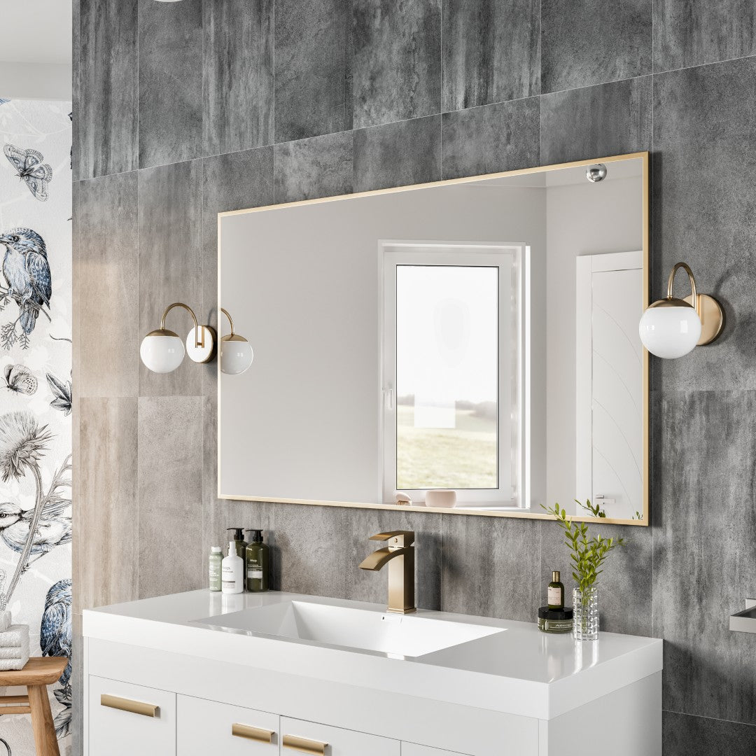 Eviva Gold 48" x 30" Rectangular Gold Metal Framed Mirror