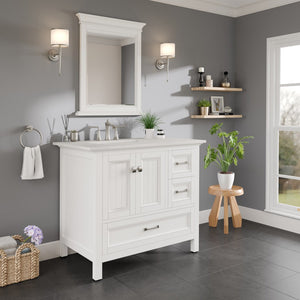 Britney 36 in. White Single Sink Bath Vanity with Carrara Quartz Top and Undermount Porcelain Sink