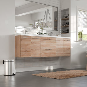 Axis 72 in. White Oak Wall Mount Double Sink  Bath Vanity with Acrylic Top and Integrated Sinks