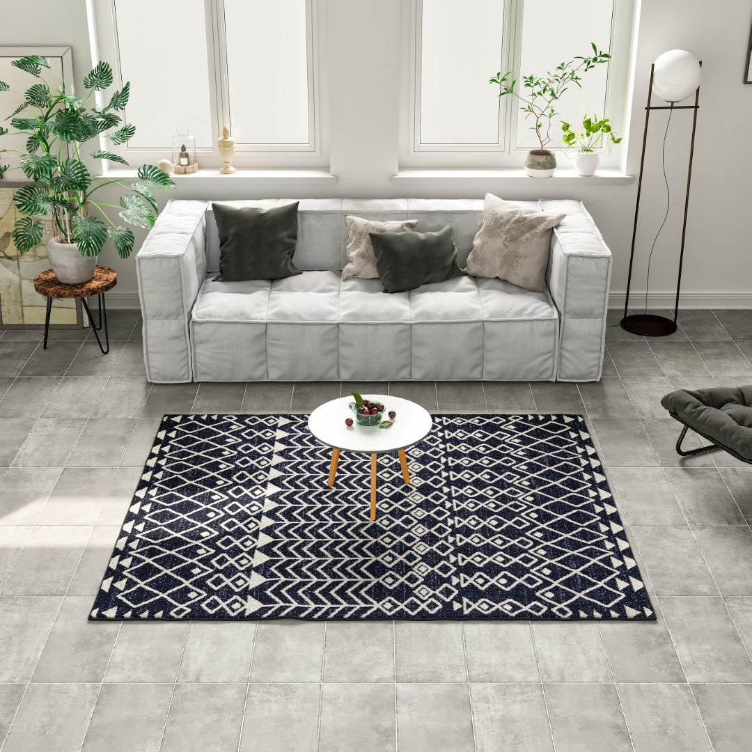 Eviva Loops 5' x 7' Ikat Blue/Cream Rug