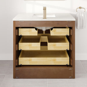 Curio 36 in. Walnut Single Sink Bath Vanity with Carrara Quartz Top and Undermount Porcelain Sink