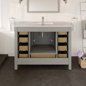 London 42 in. Gray Single Sink Bath Vanity with Carrara Quartz Top and Undermount Porcelain Sink