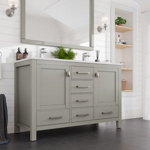 London 54 in. Gray Double Sink  Bath Vanity with Carrara Quartz Top and Undermount Porcelain Sinks