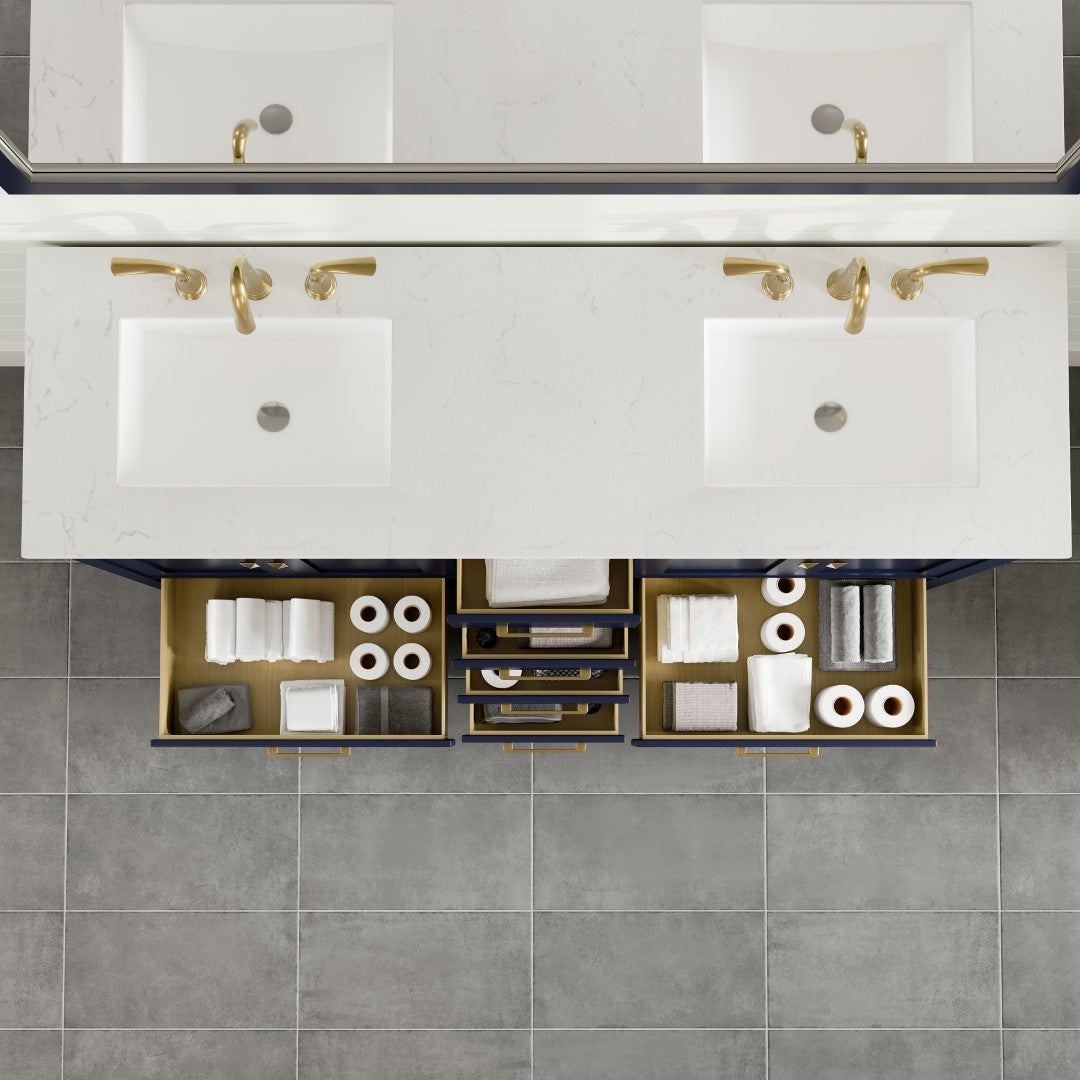Aberdeen 72 in. Blue Double Sink  Bath Vanity with Carrara Quartz Top and Undermount Porcelain Sinks