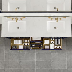 Aberdeen 72 in. Blue Double Sink  Bath Vanity with Carrara Quartz Top and Undermount Porcelain Sinks