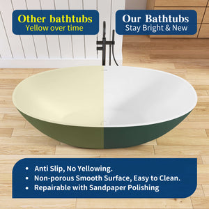 New England Home Goods Matterhorn 65" Freestanding Tub in Green - Stone Resin Solid Surface
