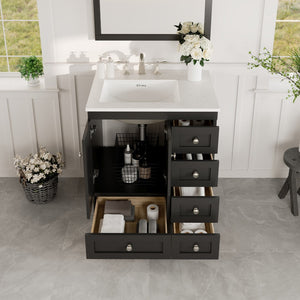 Acclaim 28 in. Espresso Single Sink Bath Vanity with Carrara Quartz Top and Undermount Porcelain Sink