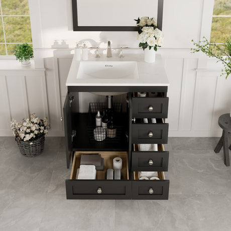 Acclaim 28 in. Espresso Single Sink Bath Vanity with Carrara Quartz Top and Undermount Porcelain Sink