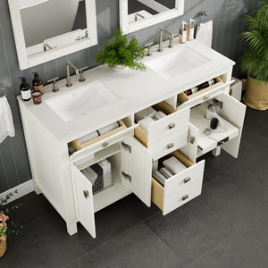 Artemis 60 in. White Double Sink  Bath Vanity with Engineered Top and Undermount Porcelain Sinks