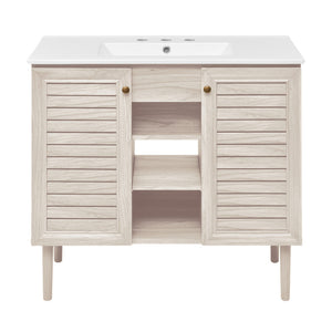 Bron 36" Freestanding Bathroom Vanity in White Oak with 3-Hole Widespread Sink Top