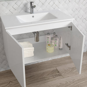 DAX Malibu Engineered Wood and Porcelain Onix Basin with Vanity Cabinet, 32", White DAX-MAL013211-ONX
