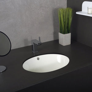 DAX Ceramic Oval Single Bowl Undermount Bathroom Basin, Ivory BSN-101