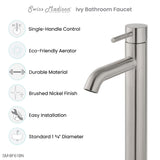 Ivy Single Hole, Single-Handle, High Arc Bathroom Faucet in Brushed Nickel