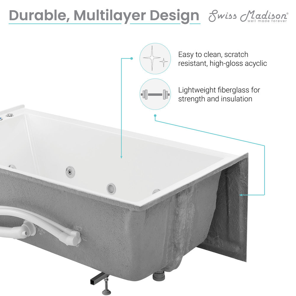 Avancer 60" x 36" Right-Hand Drain Rectangular Alcove Whirlpool Bathtub with Apron