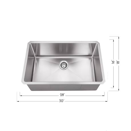 DAX Stainless Steel Single Bowl Undermount Kitchen Sink, 30", Brushed Stainless Steel DAX-T3018-R10