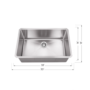 DAX Stainless Steel Single Bowl Undermount Kitchen Sink, 30", Brushed Stainless Steel DAX-T3018-R10