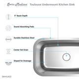 Toulouse 32 x 18 Stainless Steel, Single Basin, Under-Mount Kitchen Sink