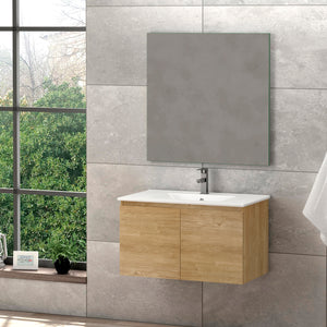 DAX Malibu Engineered Wood and Porcelain Onix Basin with the Single Vanity Cabinet, 28", Oak DAX-MAL012814-ONX