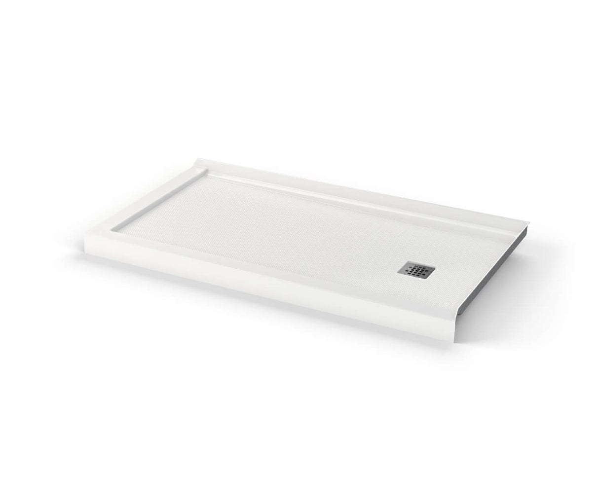 MAAX 420035-543-001-101 B3Square 6034 Acrylic Corner Right Shower Base in White with Anti-slip Bottom with Center Drain