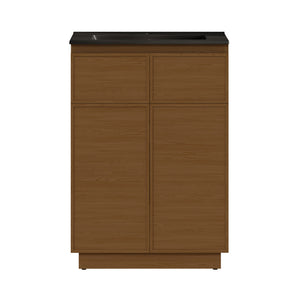 St. Tropez 24" Freestanding Bathroom Vanity in Brown Oak with Black Sink Top