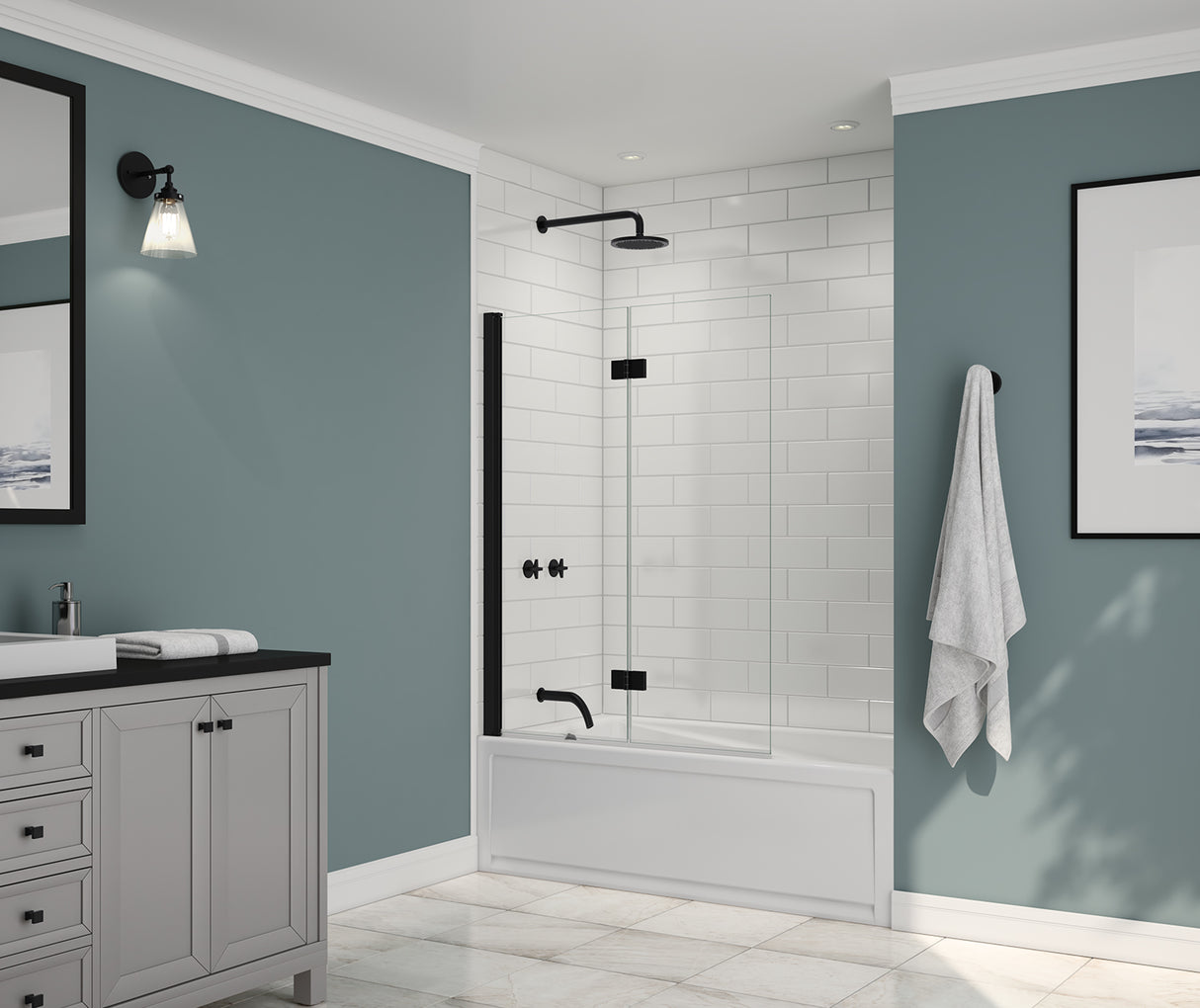 MAAX 137600-900-340-000 Edge Access 42 x 56 in. 6 mm Pivot Tub Screen for Alcove Installation with Clear glass in Matte Black