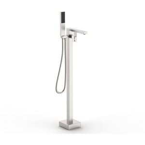 DAX Brass Freestanding Tub Filler with Hand Shower and Square Spout, Brushed Nickel DAX-8833-BN