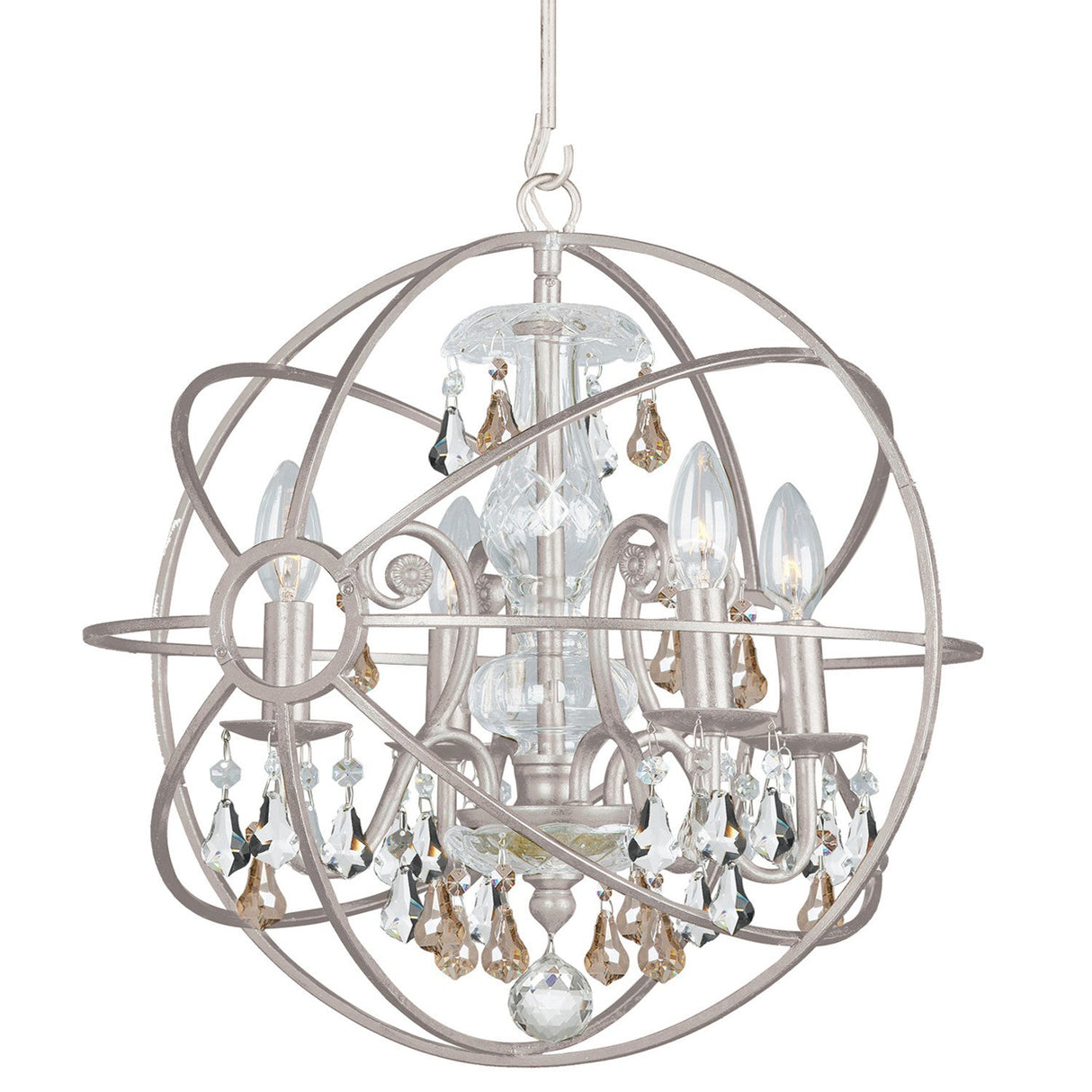 Solaris 4 Light Golden Shadow Crystal Olde Silver Mini Chandelier 9025-OS-GS-MWP