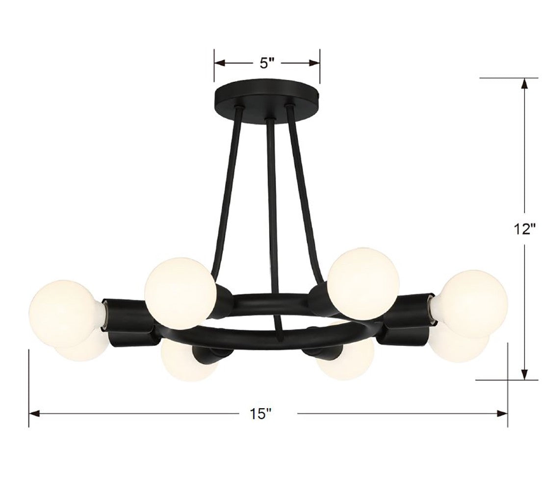 Dakota 8 Light Black Semi Flush Mount 9043-BK