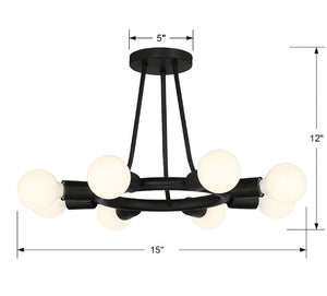 Dakota 8 Light Black Semi Flush Mount 9043-BK