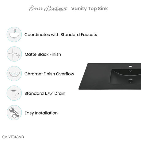 48 Inch Ceramic Vanity Sink Top in Matte Black