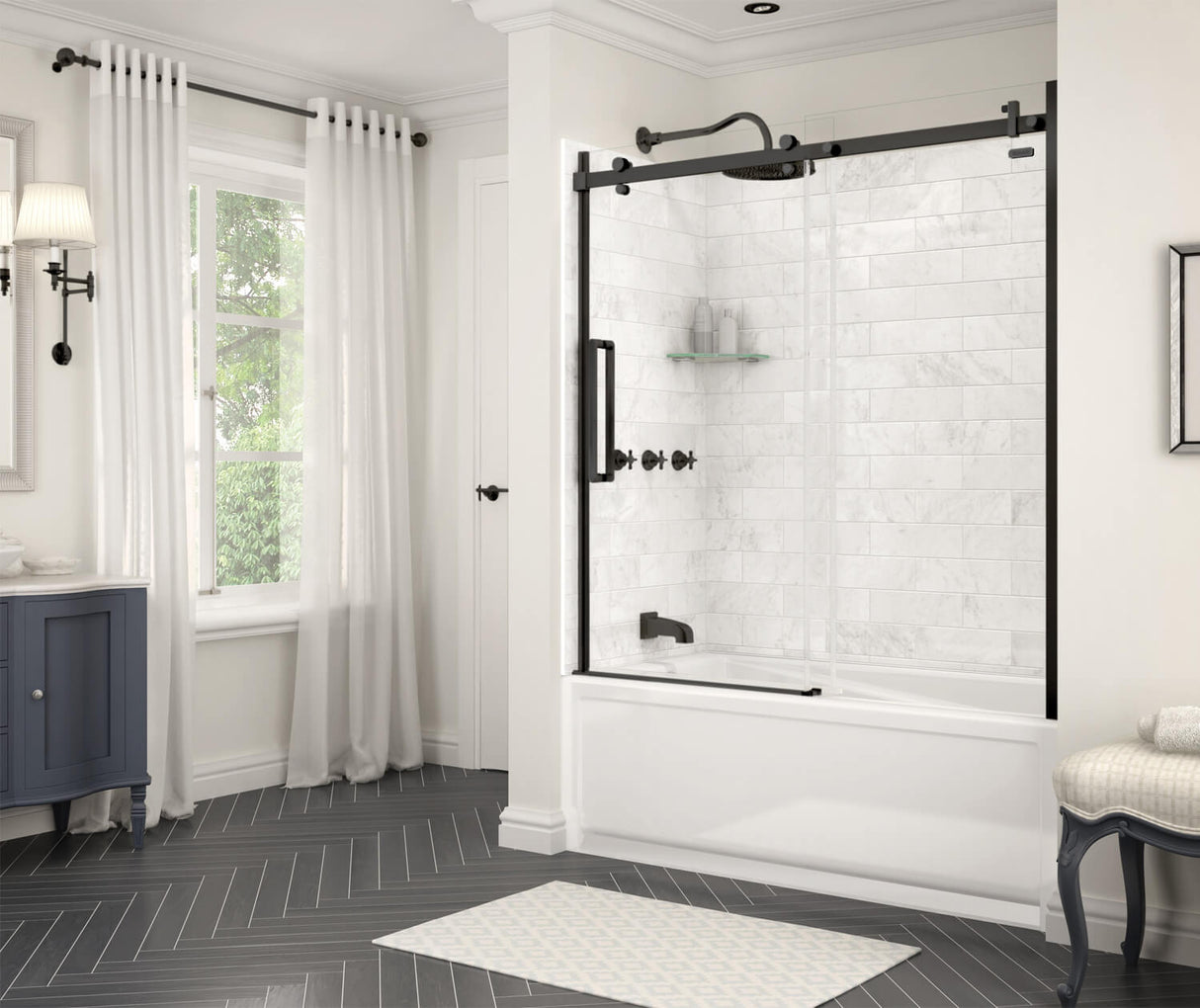 MAAX 139398-900-340-000 Halo 56 ½-59 x 59 in. 8 mm Sliding Tub Door for Alcove Installation with Clear glass in Matte Black