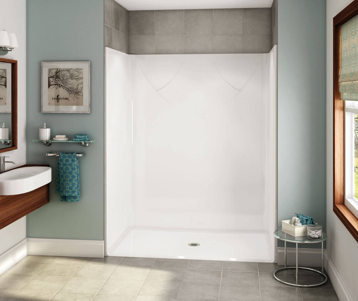 MAAX 106077-000-002-111 OPS-6036-RS - Base Model AcrylX Alcove Center Drain One-Piece Shower in White