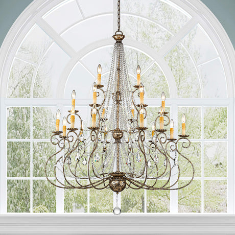 Livex Lighting 51919-36 Crystal Accents 21 Light Foyer Chandelier from Isabella Collection Dark Finish, Hand Applied European Bronze