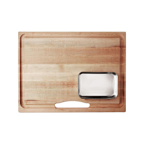 John Boos PM2418225-P Newton Prep Master Large Maple Wood Cutting Board for Kitchen, 24 Inches x 18 Inches, 2.25 Thick Reversible Edge Grain with Juice Groove & Stainless Pan 24X18X2.25 MPL-EDGE GR-PREP MSTR II