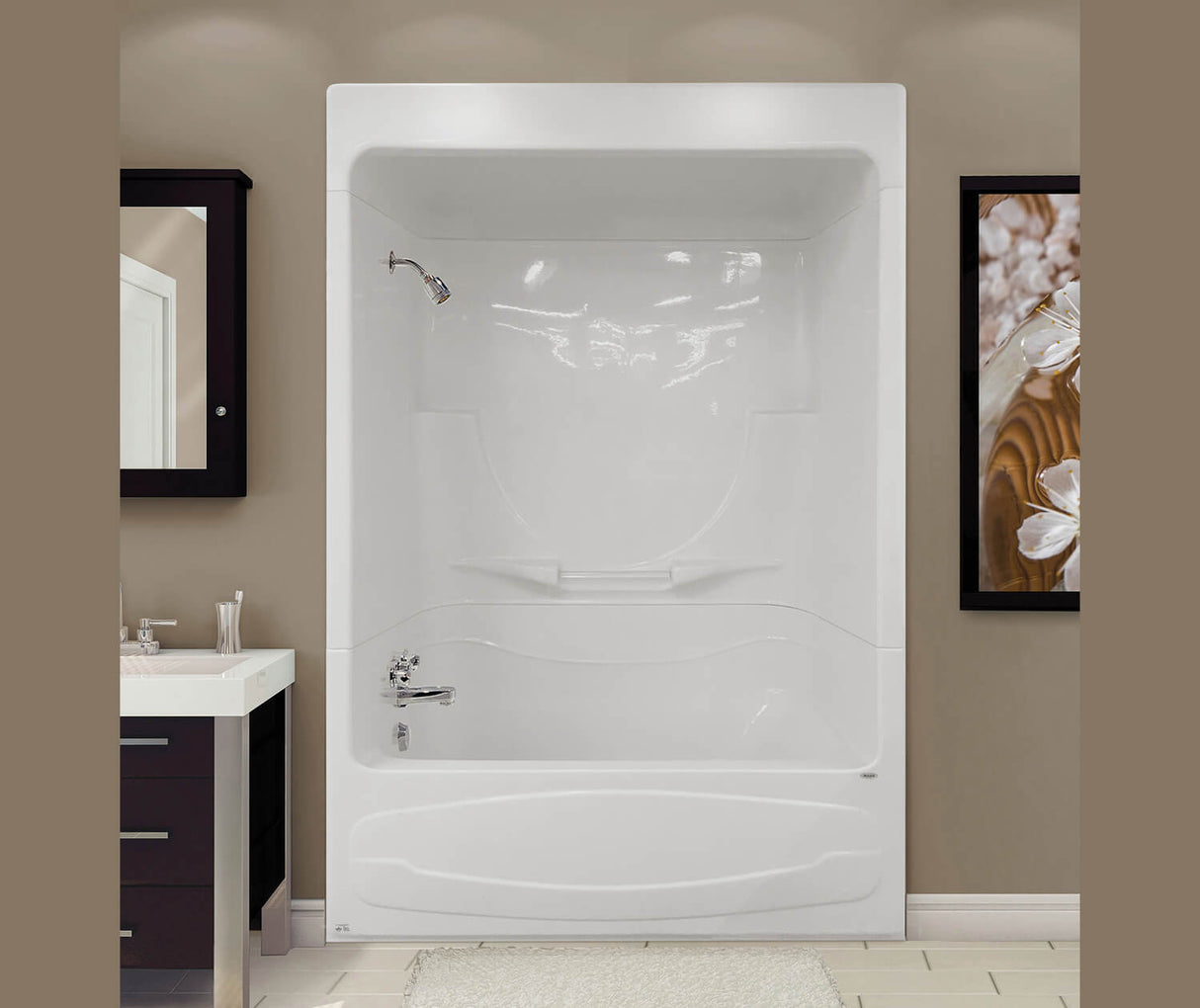 MAAX 105620-091-001-105 Figaro I AFR Acrylic Alcove Right-Hand Drain One-Piece 10 Microjets Tub Shower in White