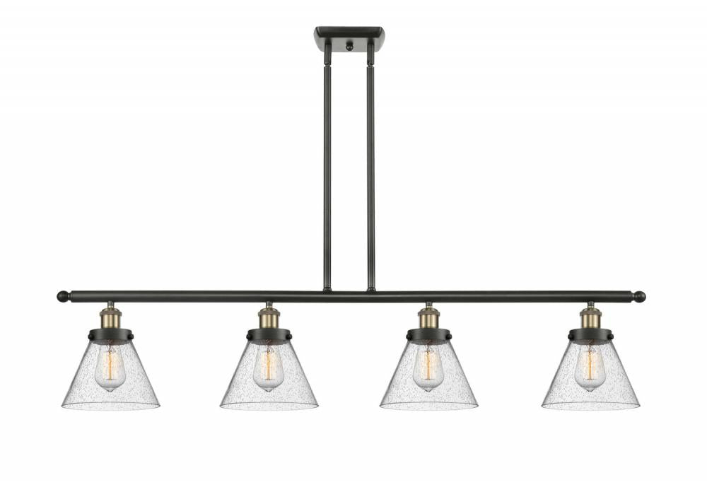 Innovations Lighting Ballston Large Cone LED 48 inch Black Antique Brass Island Light Ceiling Light in Seedy Glass 916-4I-BAB-G44-LED