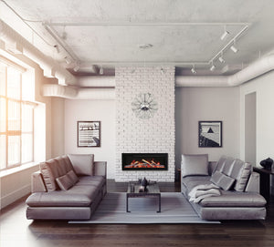 Amantii SYM-42 Symmetry Smart Electric  42" Indoor / Outdoor WiFi Enabled Built In Fireplace, Featuring a MultiFunction Remote Control , Multi Speed Flame Motor and a 10 piece Birch Log Set