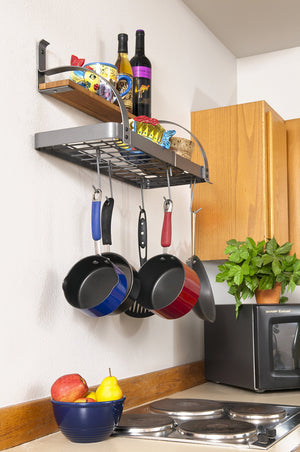 Enclume MPE-15 GY Bookshelf Wall Rack w/Wood Shelf & 8 Hooks GY