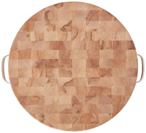 John Boos CCB183-R-H Block Maple Wood End Grain Round Cutting Board with Stainless Steel Handles, 18 Inches x 3 Tall 18DIAX3 MPL-END GR-NON REV-HANDLES