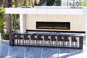 Amantii BI-72-SLIM-OD Panorama Slim Full View Smart Electric  - 72" Indoor /Outdoor WiFi Enabled Fireplace, featuring a MultiFunction Remote, Multi Speed Flame Motor, Glass Media & a Black Trim