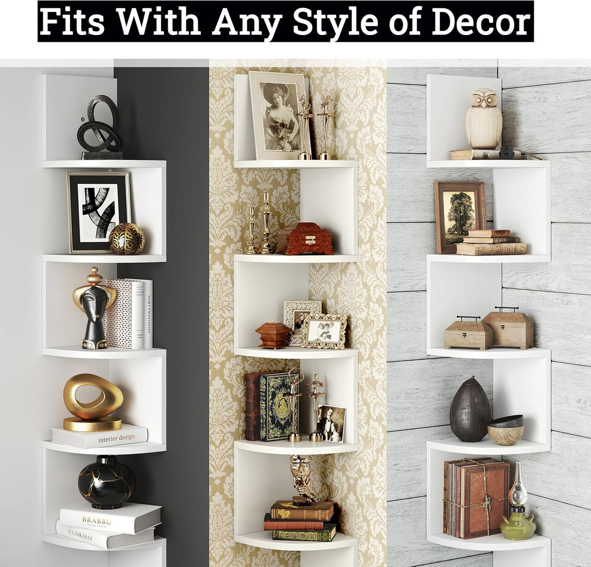 Greenco Corner Shelf, 5 Tier Shelves for Wall Storage, Easy-to-Assemble Floating Wall Mount Shelves for Offices, Bedrooms, Bathrooms, Kitchens, Living Rooms and Dorm Rooms, Espresso Finish