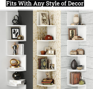 Greenco Corner Shelf, 5 Tier Shelves for Wall Storage, Easy-to-Assemble Floating Wall Mount Shelves for Offices, Bedrooms, Bathrooms, Kitchens, Living Rooms and Dorm Rooms, Espresso Finish