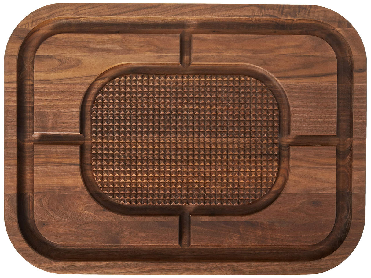 John Boos WAL-MN2418150-SM Block Carving Collection Pyramid Design Reversible Walnut Cutting Board with Juice Groove, 24 Inches x 18 1.5 24X18X1.5 WAL-EDGE GR-REV-MAYAN-