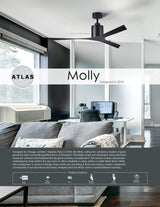 Matthews Fan MK-BK-BK Molly modern ceiling fan in Matte Black finish with all-weather 56” ABS blades. Optimized for damp locations.