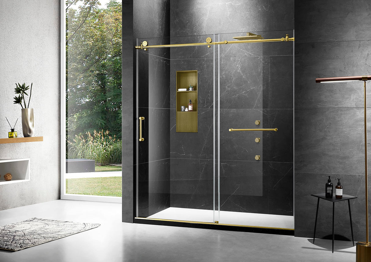 Elegant 48'' * 76'' Frameless Shower Door with Finish in Gold