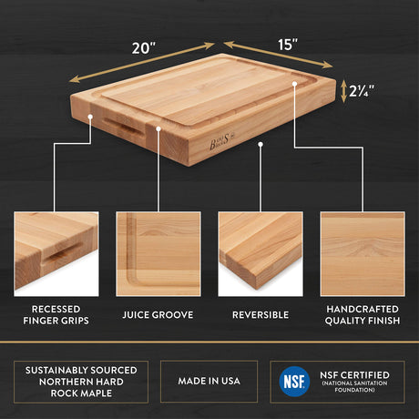 John Boos RA02-GRV Maple Wood Edge Grain Reversible Cutting Board, 20 x 15 2.25 Inches 20X15X2.25 MPL-EDGE GR-GRIPS-GROOVE